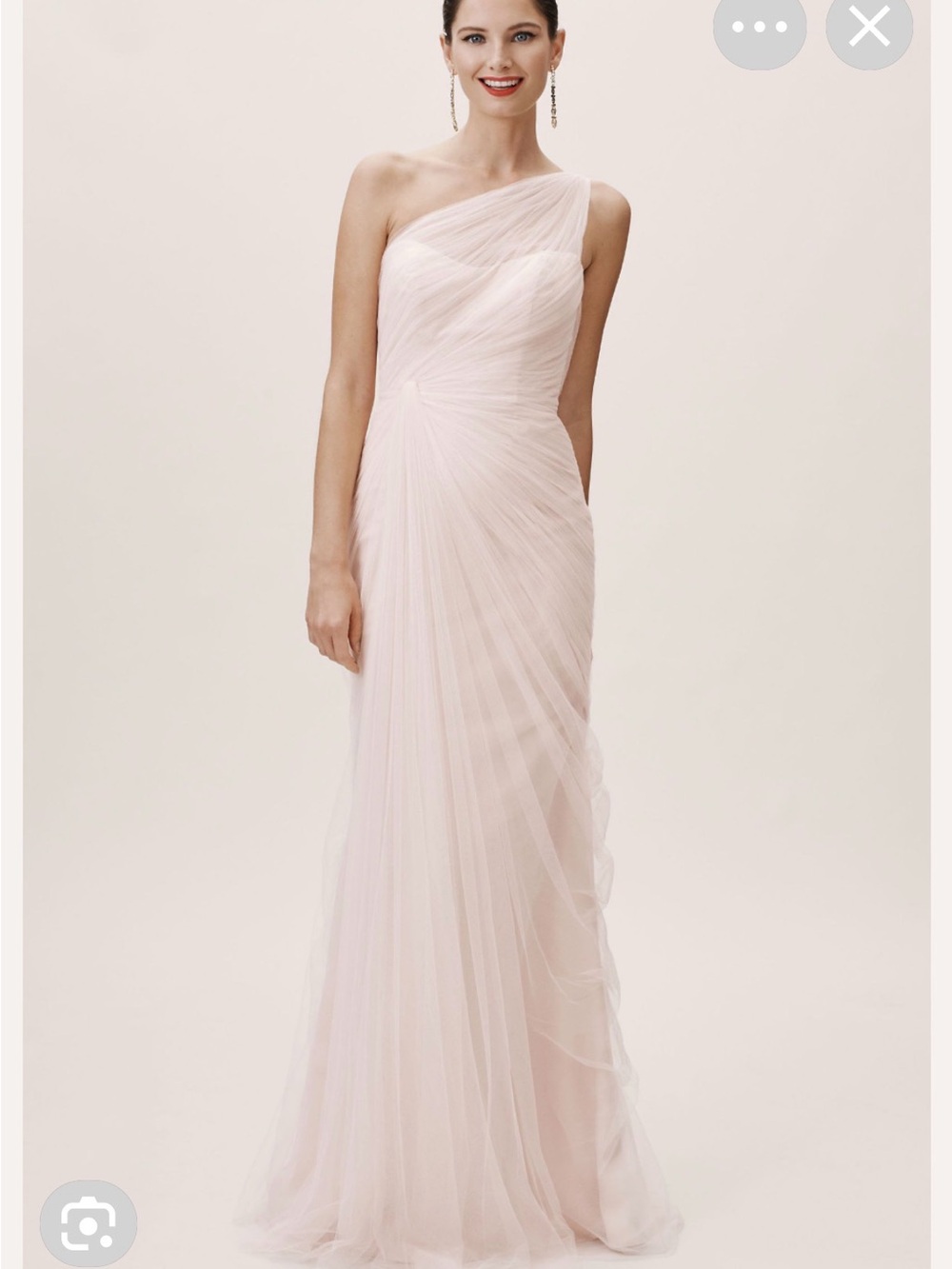 Anthropologie One-Shoulder Pale Pink Tulle Gown